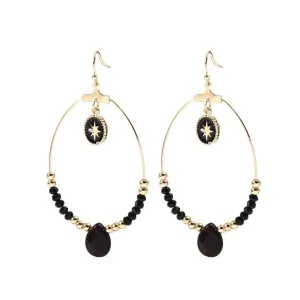 Black and Gold Beaded Hoop Earrings
