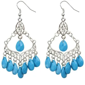 Blue Beaded Chandelier Dangle Earrings