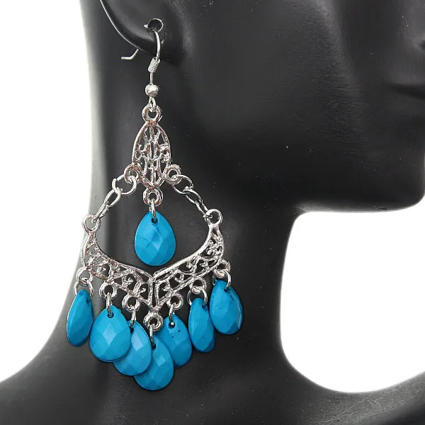 Blue Beaded Chandelier Dangle Earrings