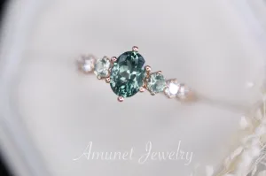 Blue green sapphire ring, montana sapphire ring, oval sapphire engagement ring.