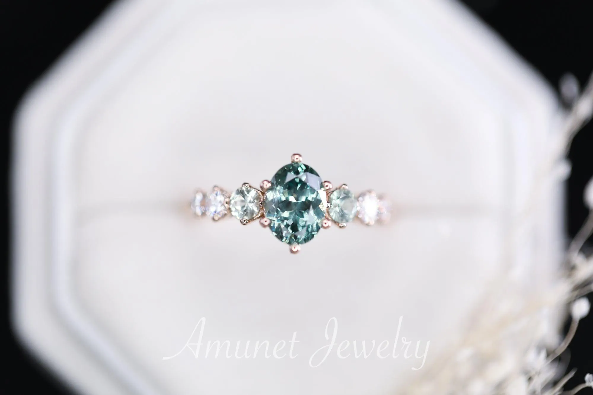 Blue green sapphire ring, montana sapphire ring, oval sapphire engagement ring.