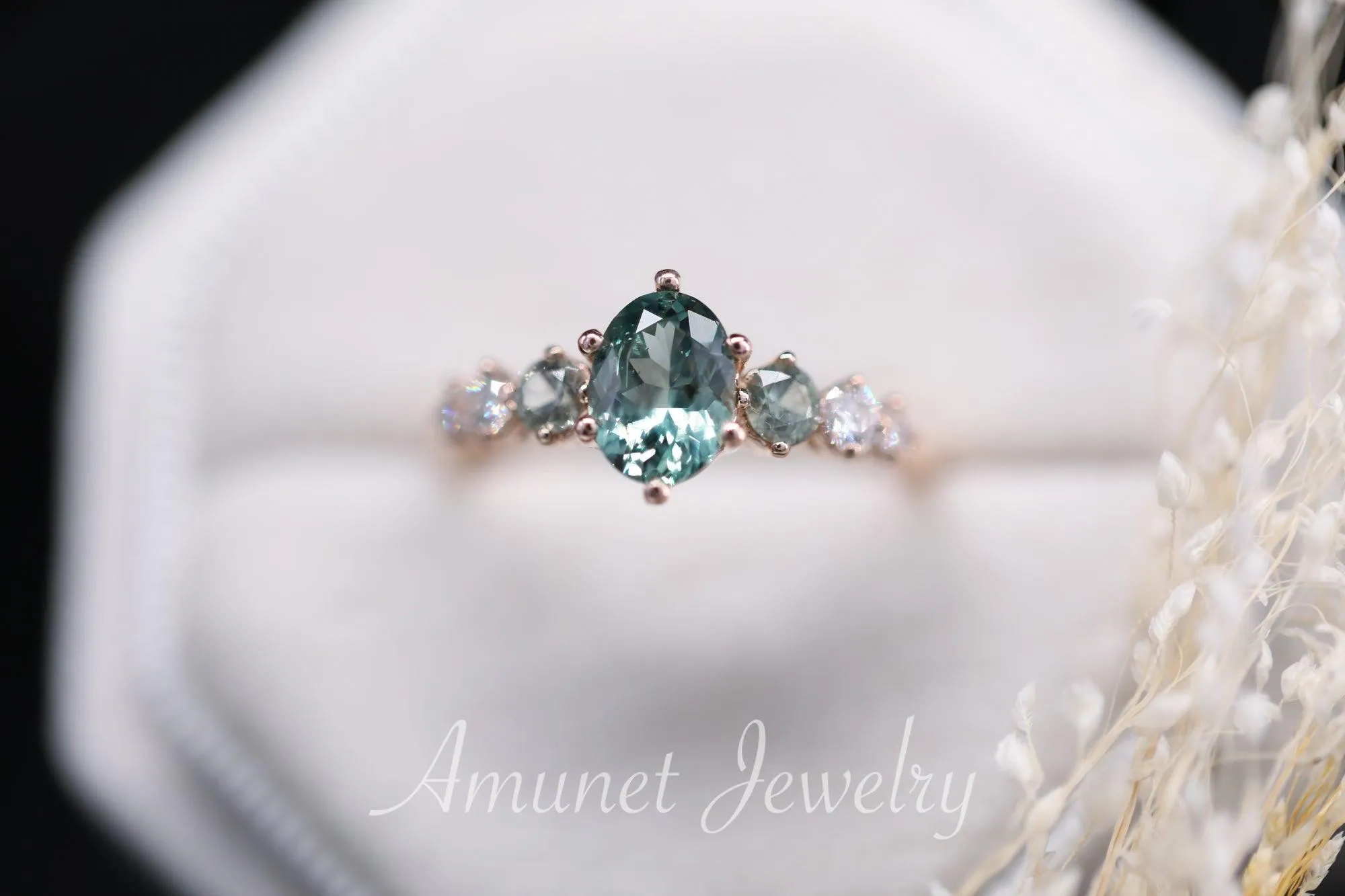 Blue green sapphire ring, montana sapphire ring, oval sapphire engagement ring.