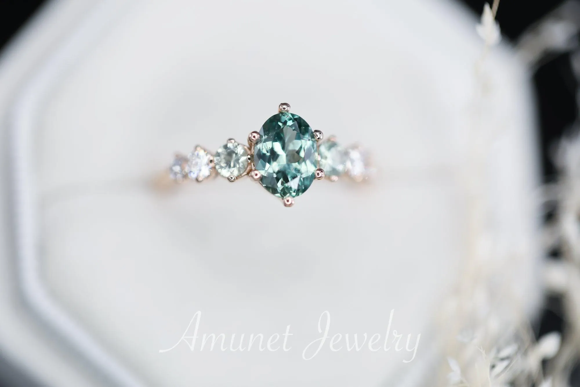Blue green sapphire ring, montana sapphire ring, oval sapphire engagement ring.