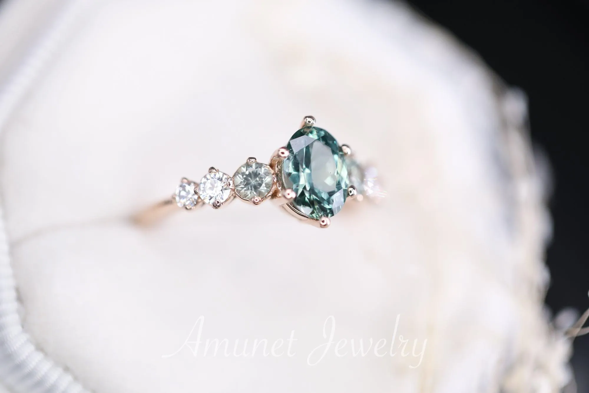 Blue green sapphire ring, montana sapphire ring, oval sapphire engagement ring.
