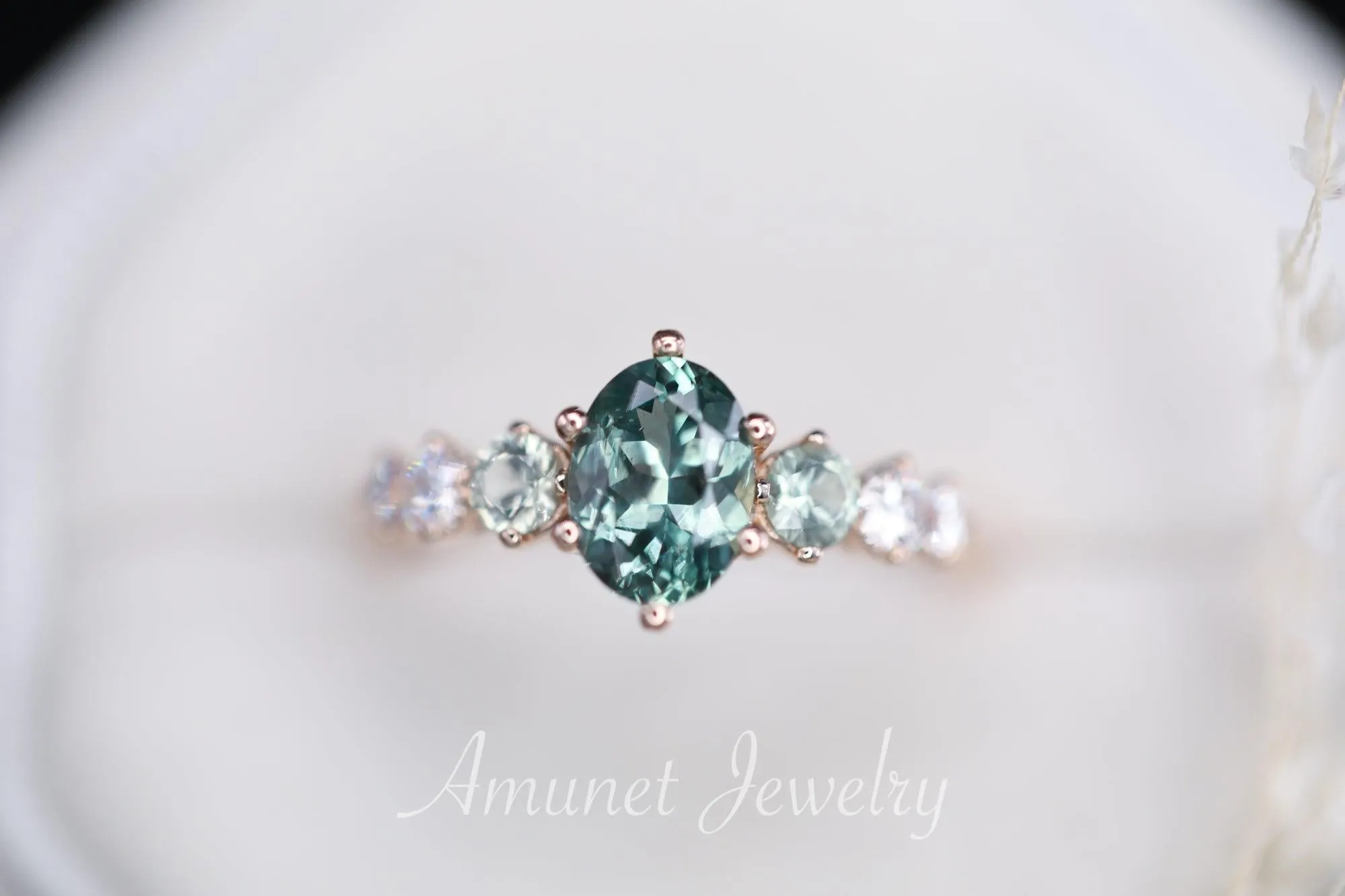 Blue green sapphire ring, montana sapphire ring, oval sapphire engagement ring.