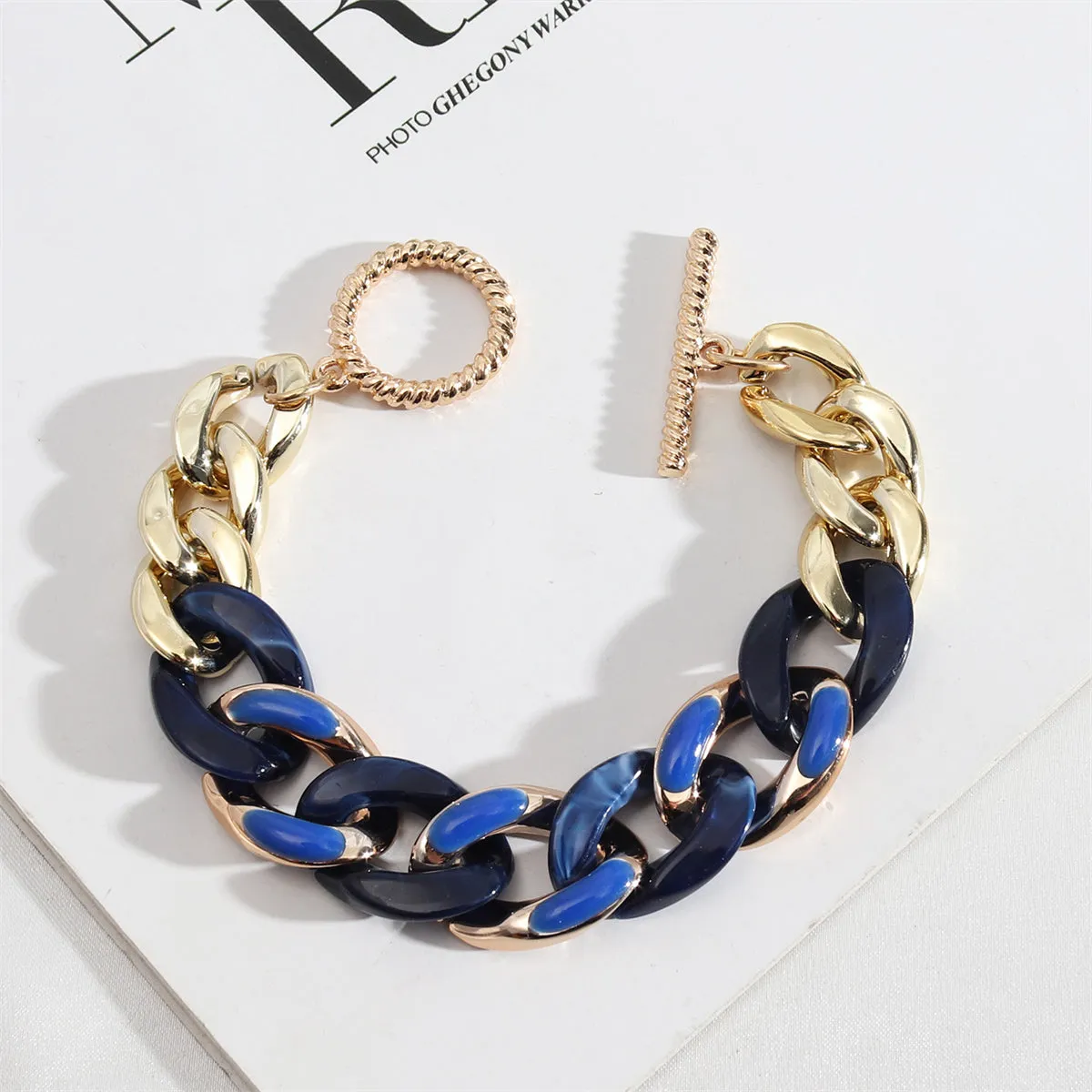 Blue Resin & Enamel 18K Gold-Plated Curb Chain Bracelet