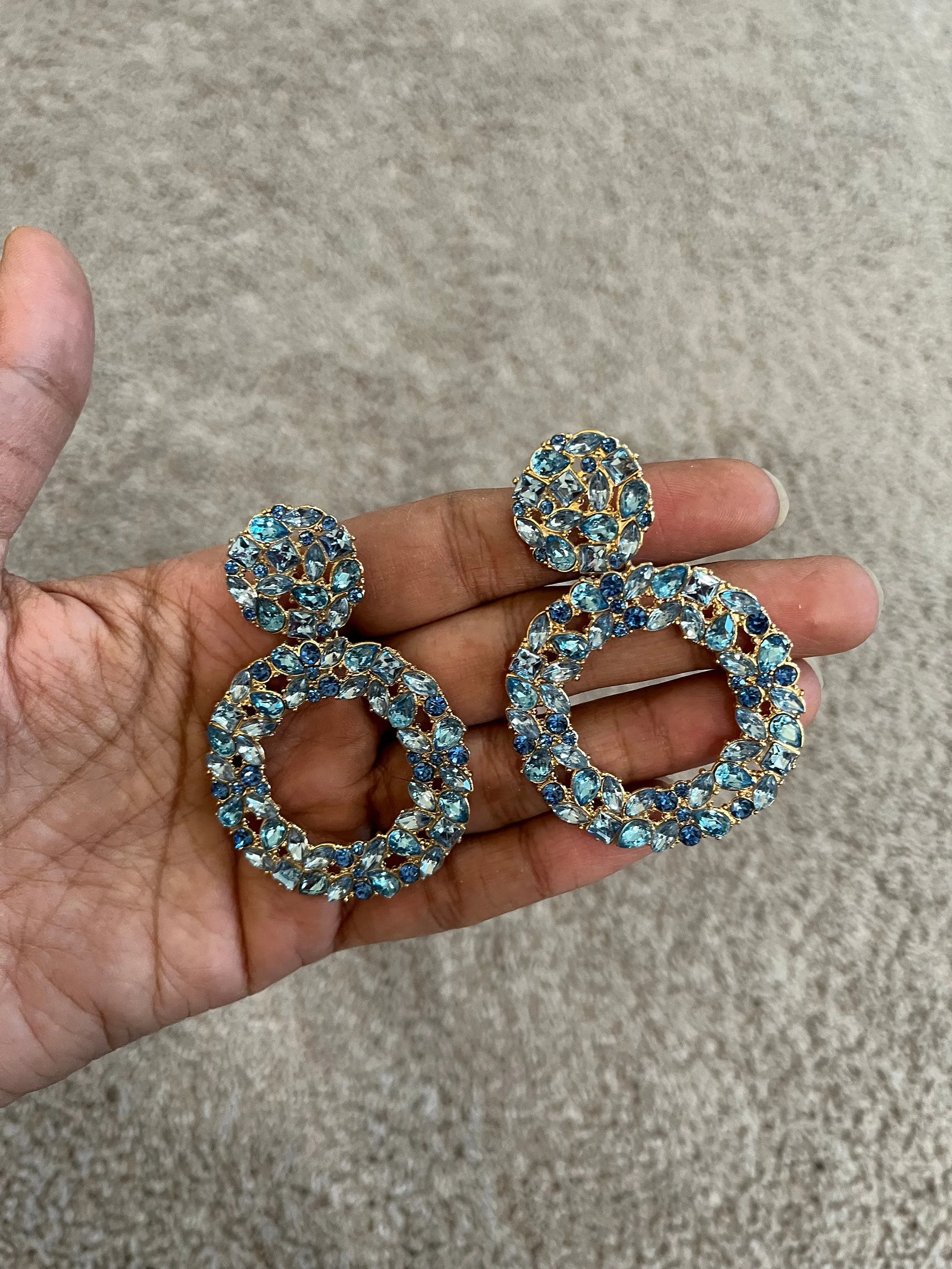 blue rhinestone earrings , big blue earrings , blue statement earrings , long blue earrings ,big aqua aquamarine large crystal earrings