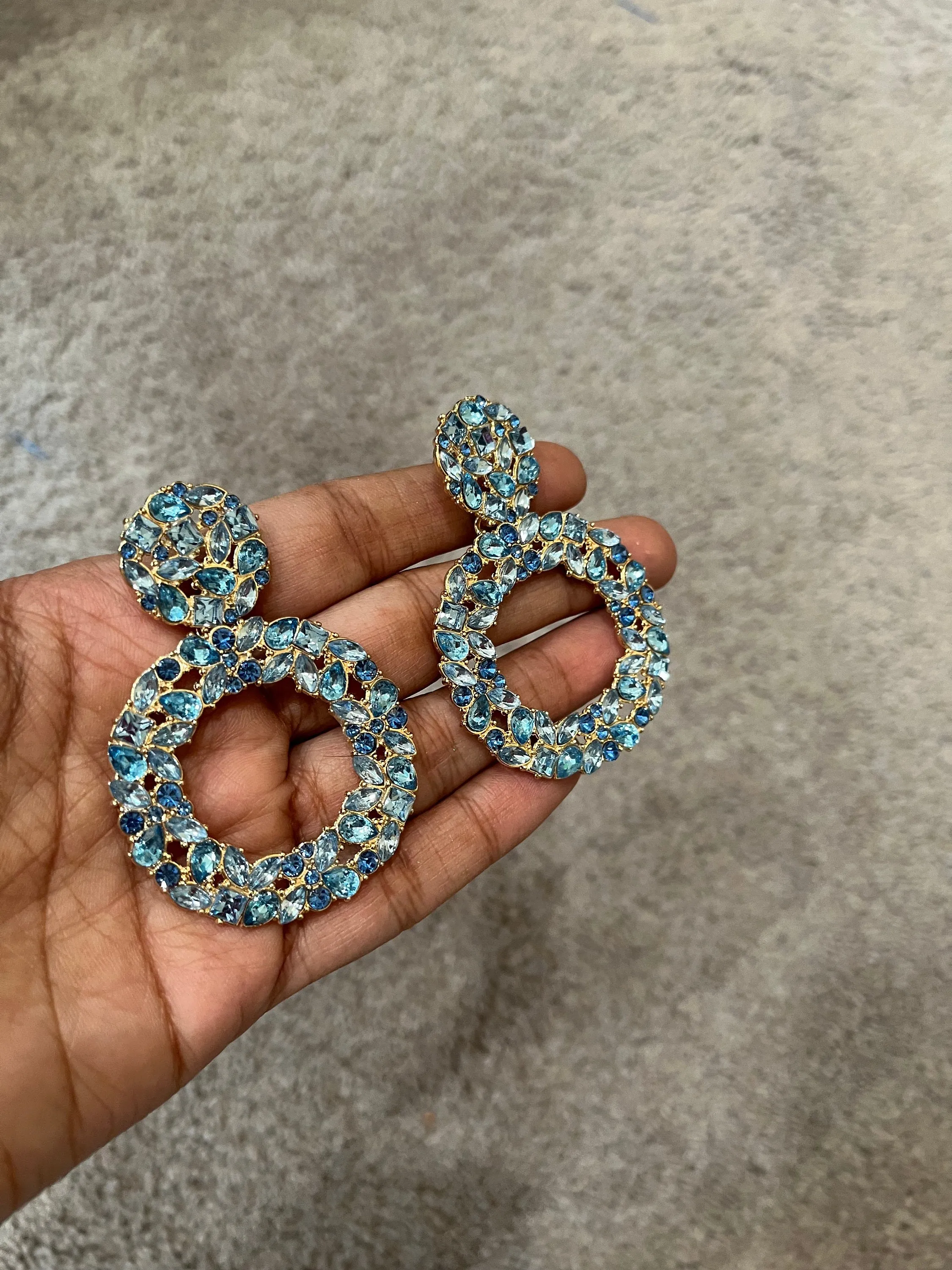 blue rhinestone earrings , big blue earrings , blue statement earrings , long blue earrings ,big aqua aquamarine large crystal earrings