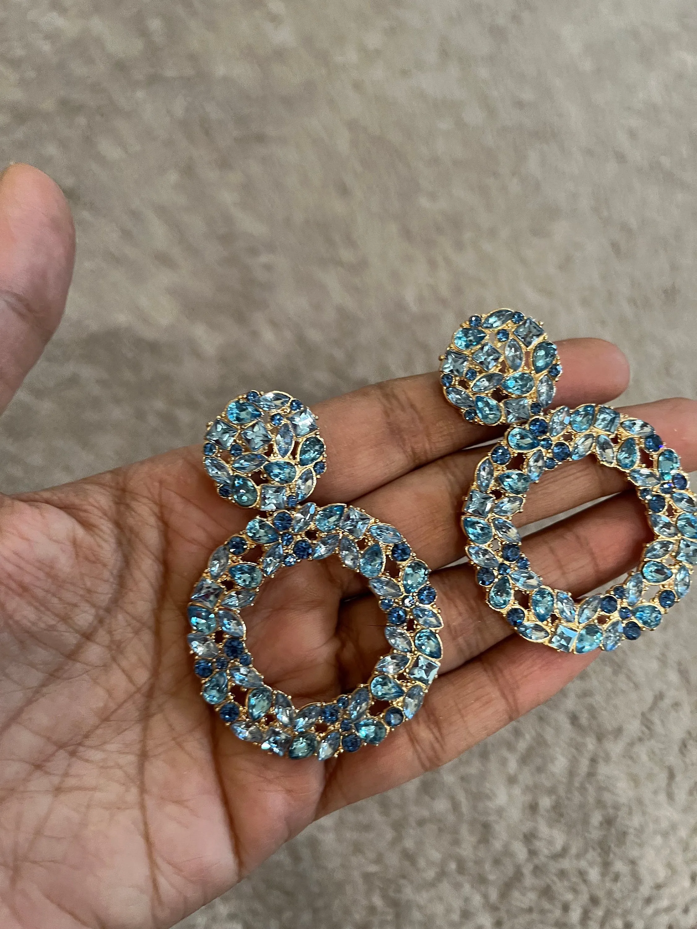 blue rhinestone earrings , big blue earrings , blue statement earrings , long blue earrings ,big aqua aquamarine large crystal earrings