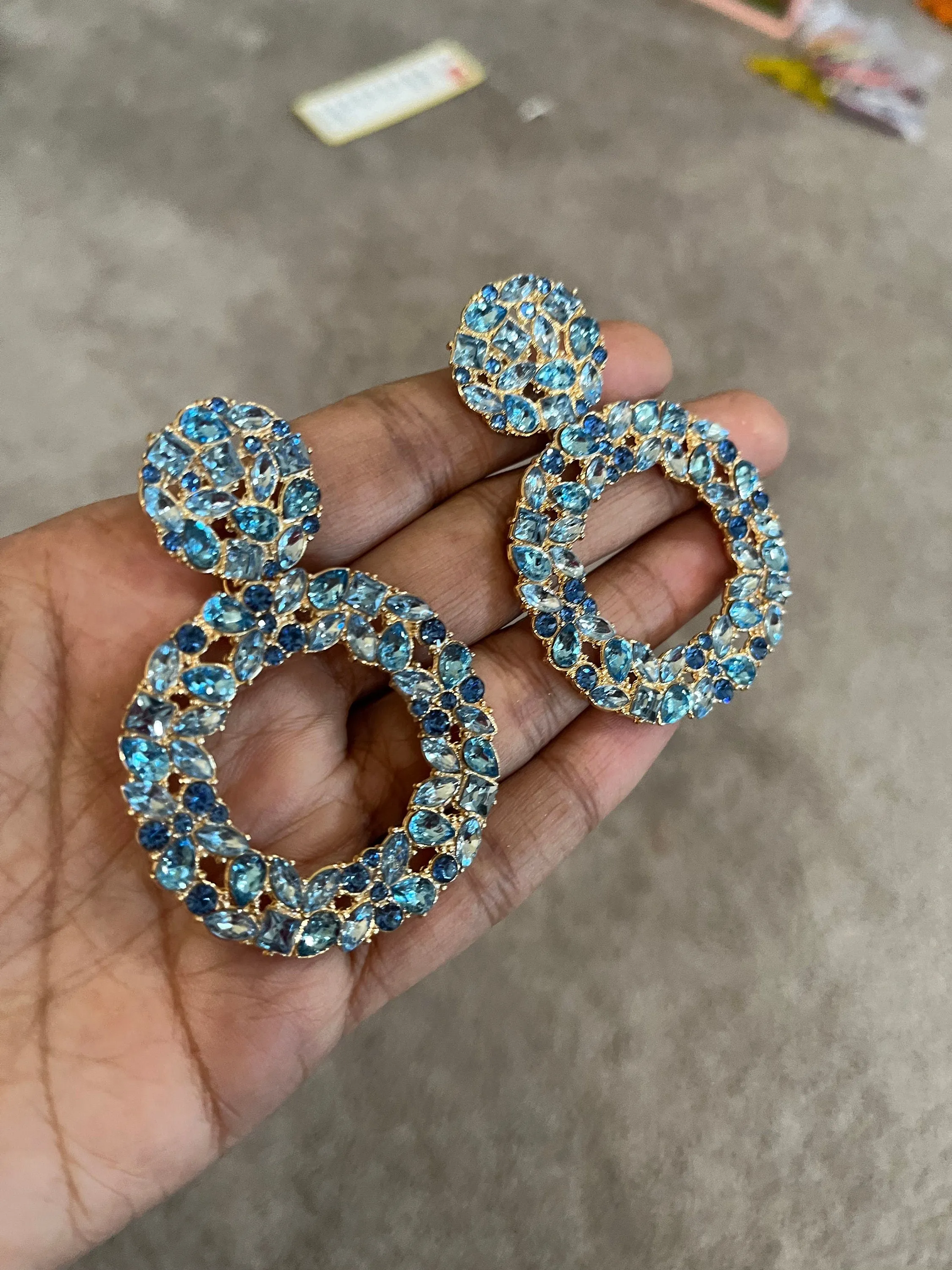 blue rhinestone earrings , big blue earrings , blue statement earrings , long blue earrings ,big aqua aquamarine large crystal earrings