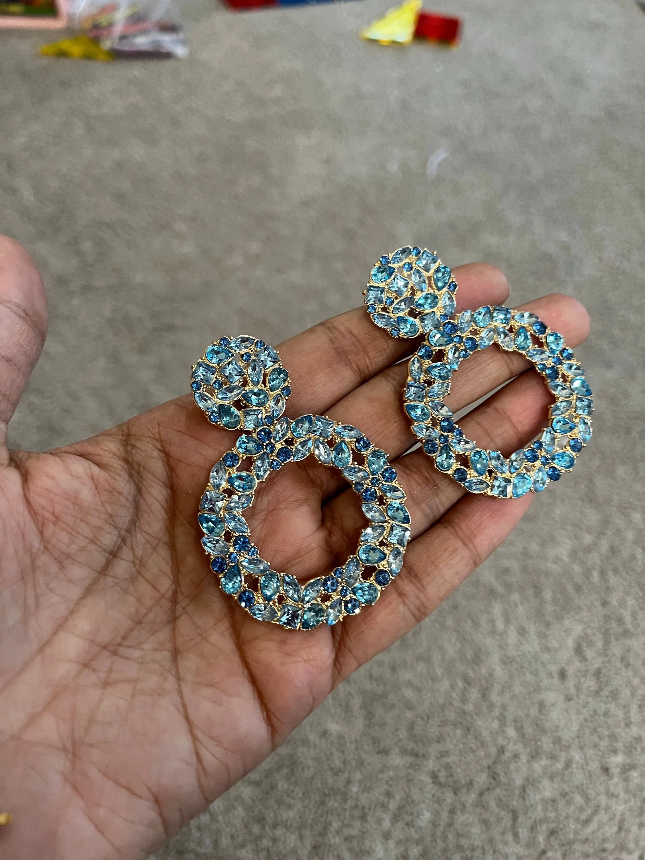 blue rhinestone earrings , big blue earrings , blue statement earrings , long blue earrings ,big aqua aquamarine large crystal earrings