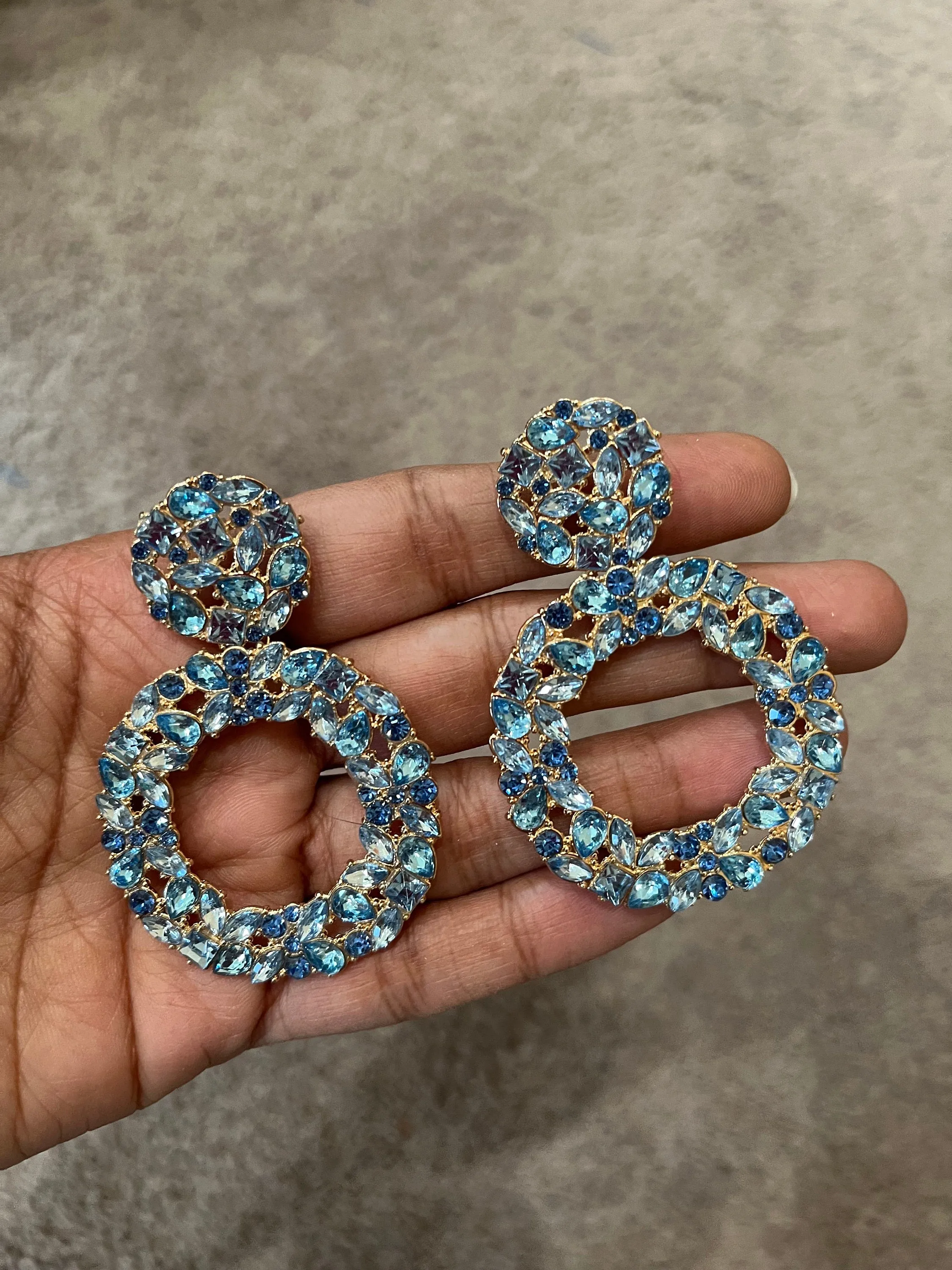 blue rhinestone earrings , big blue earrings , blue statement earrings , long blue earrings ,big aqua aquamarine large crystal earrings