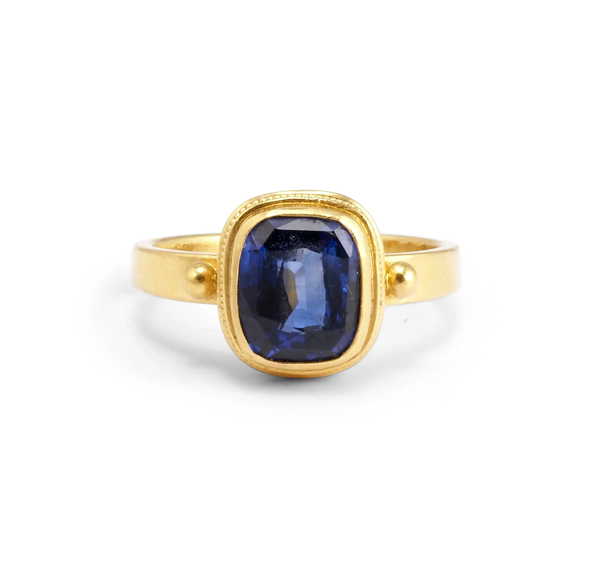 Blue Sapphire 3.59ct Faceted 22Kt Gold Handmade Ring