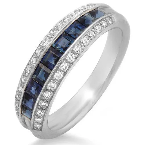 Blue Sapphire & Diamond Ring, 18k White Gold