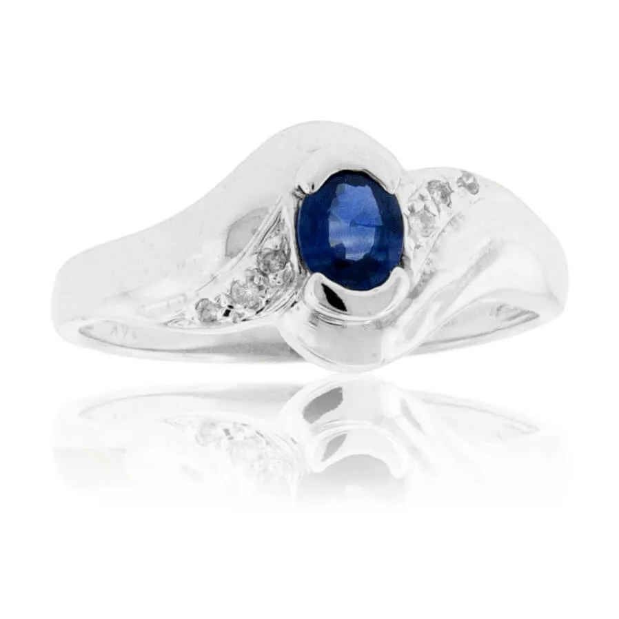 Blue Sapphire Round & Diamond Ring