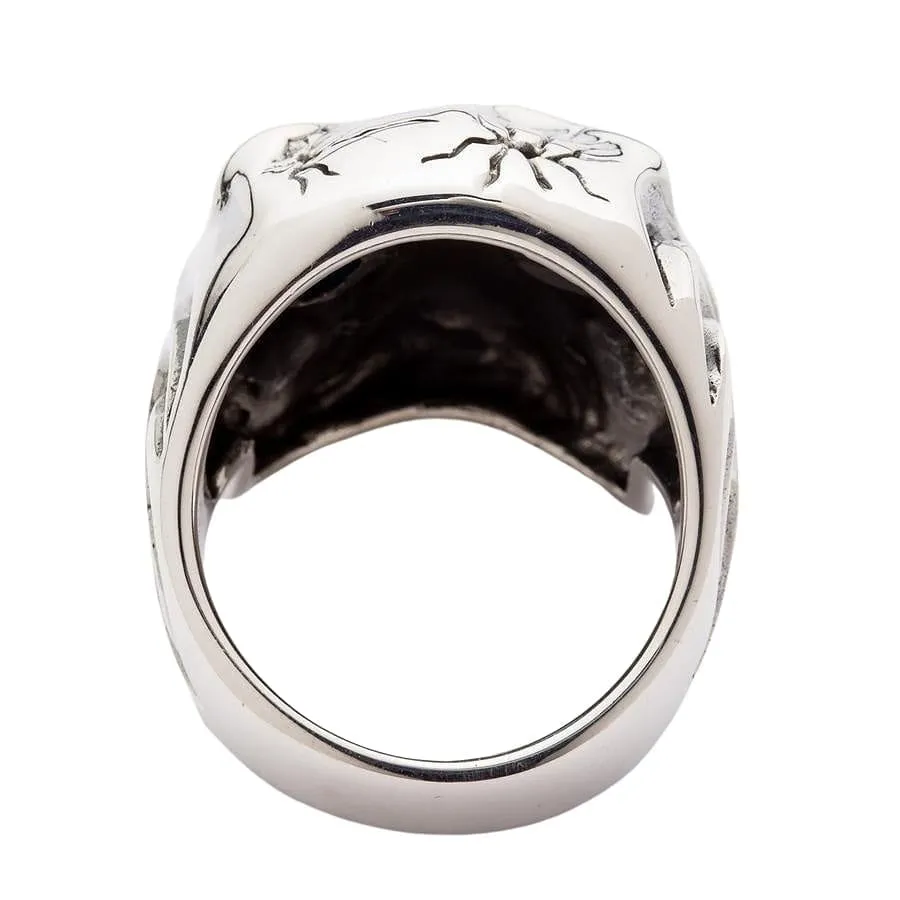 Blue Topaz Eye Mafia Sterling Silver Skull Ring