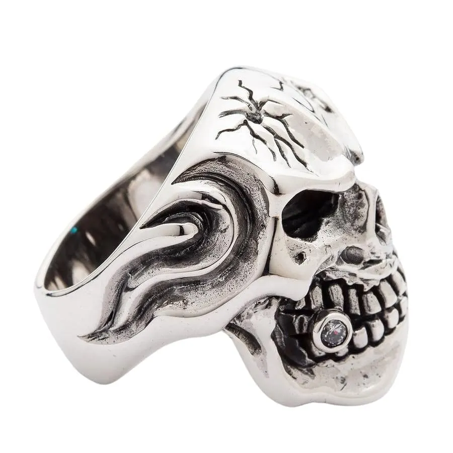 Blue Topaz Eye Mafia Sterling Silver Skull Ring