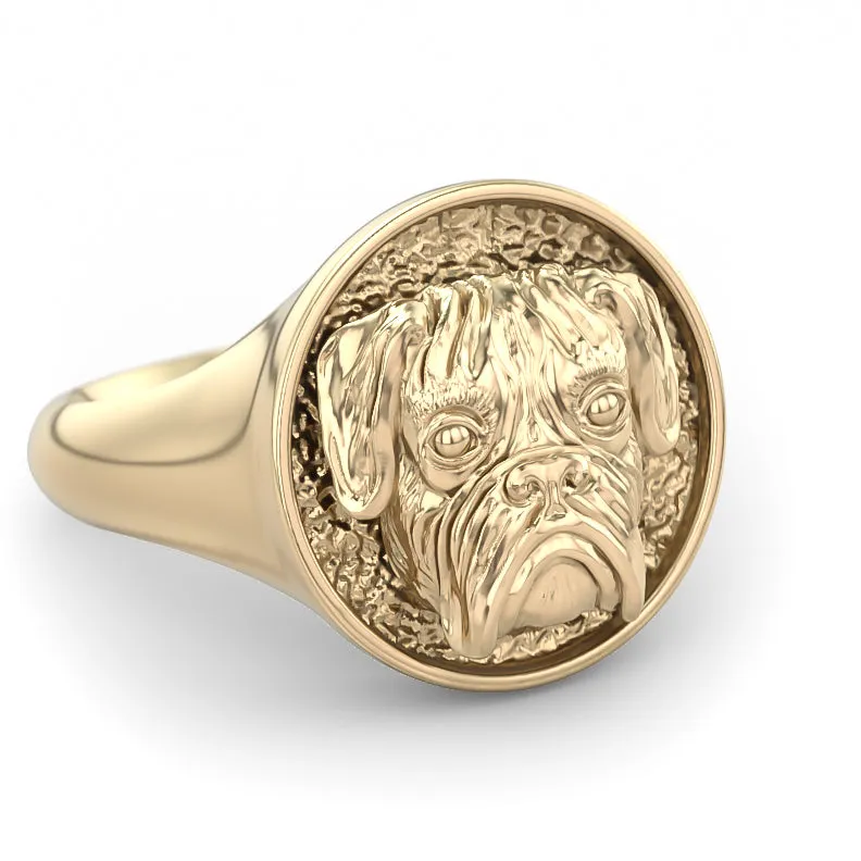 Boxer Breed Classic Round Signet Ring