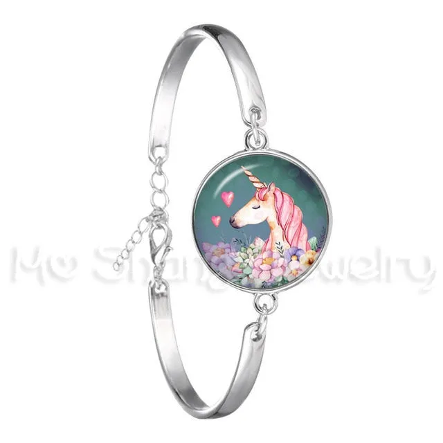 Bracelet For Girls Children Kids Enamel Life Is Magical Unicorn Horse Jewelry Accessories Cartoon Animal Bangle Unicorn Party