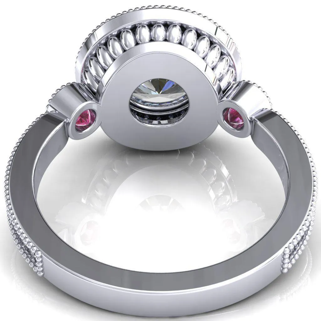Brachium Round Center Stone Pink Sapphire Bezel Milgrain Halo 3/4 Eternity Accent Diamond Ring