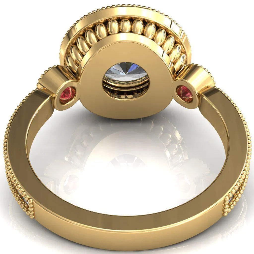 Brachium Round Center Stone Pink Sapphire Bezel Milgrain Halo 3/4 Eternity Accent Diamond Ring