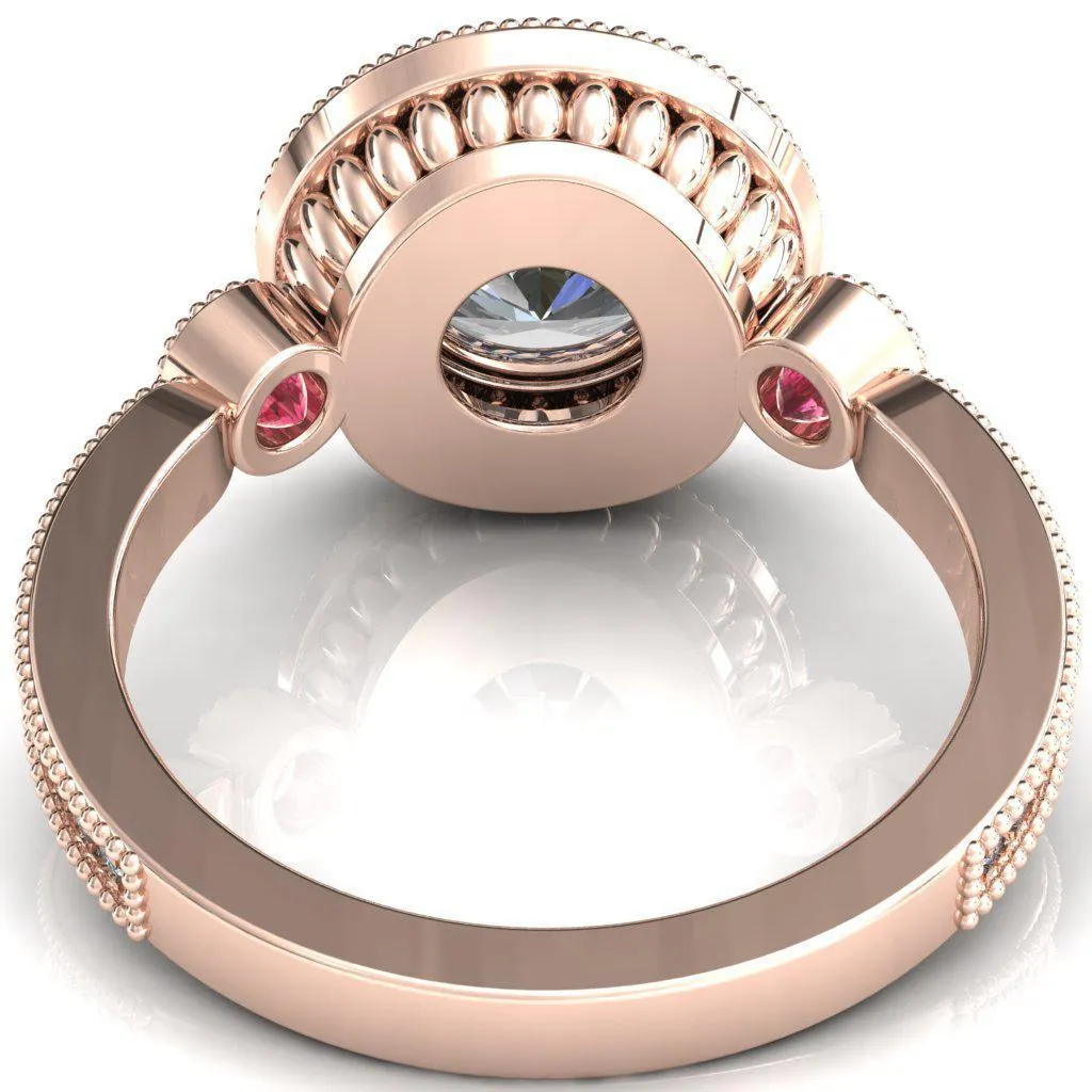 Brachium Round Center Stone Pink Sapphire Bezel Milgrain Halo 3/4 Eternity Accent Diamond Ring