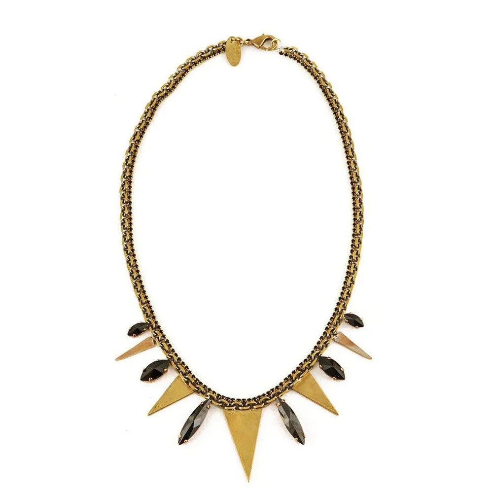 Brass Necklace with Triangles and Black Stones