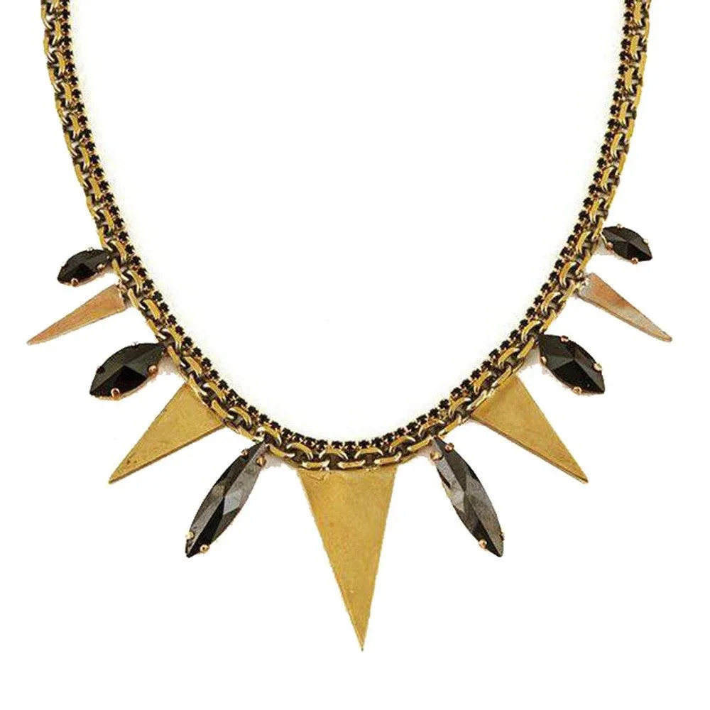 Brass Necklace with Triangles and Black Stones