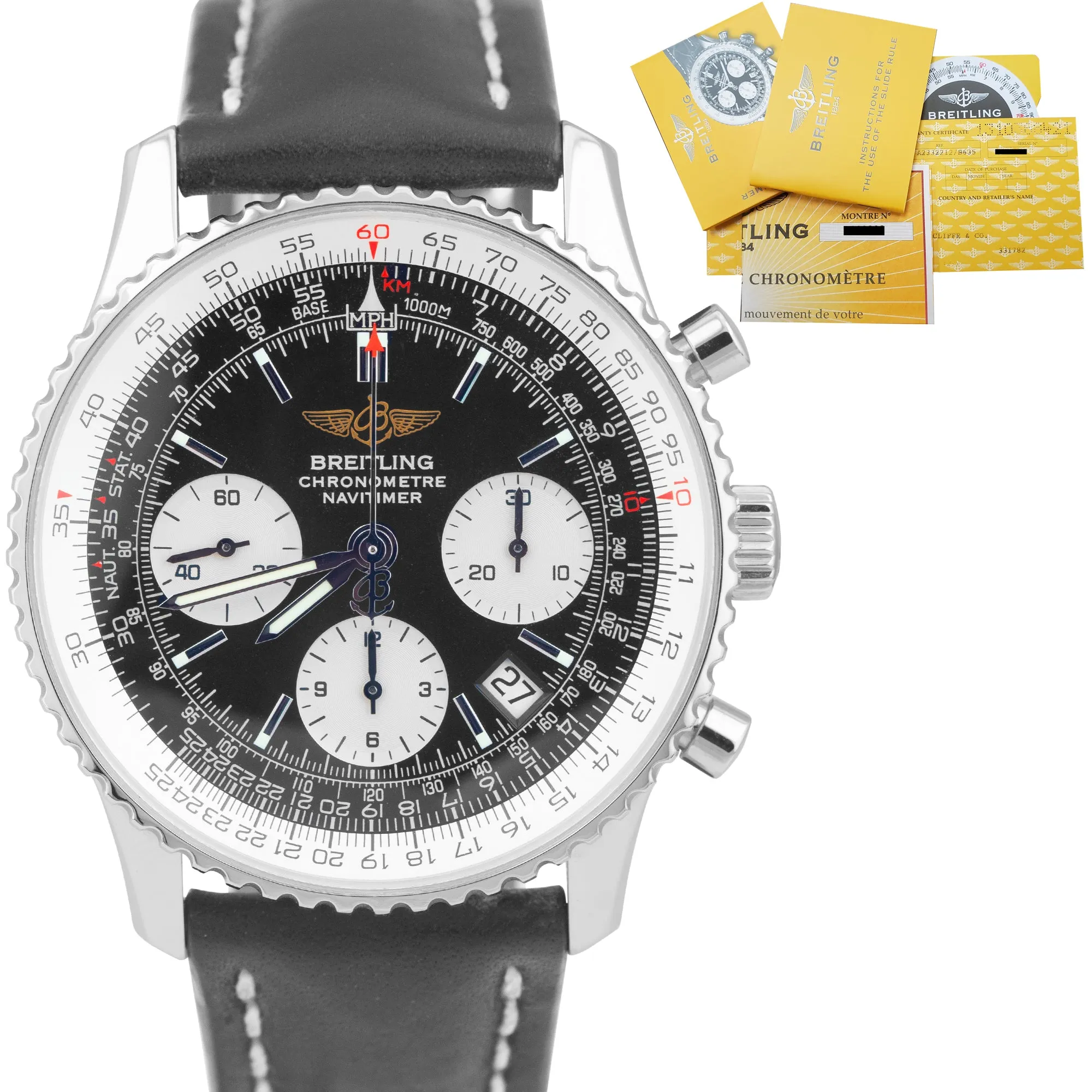 Breitling Navitimer Chronograph 42mm Black Automatic Stainless A23322 PAPERS