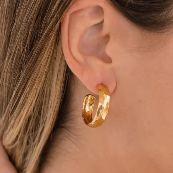Brenda Grands Sicily Gold Hammered Hoops