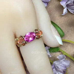 Bright Pink Sapphire Handmade Ring, Lab Created Pink Sapphire in 14K Gold US Size 5.5