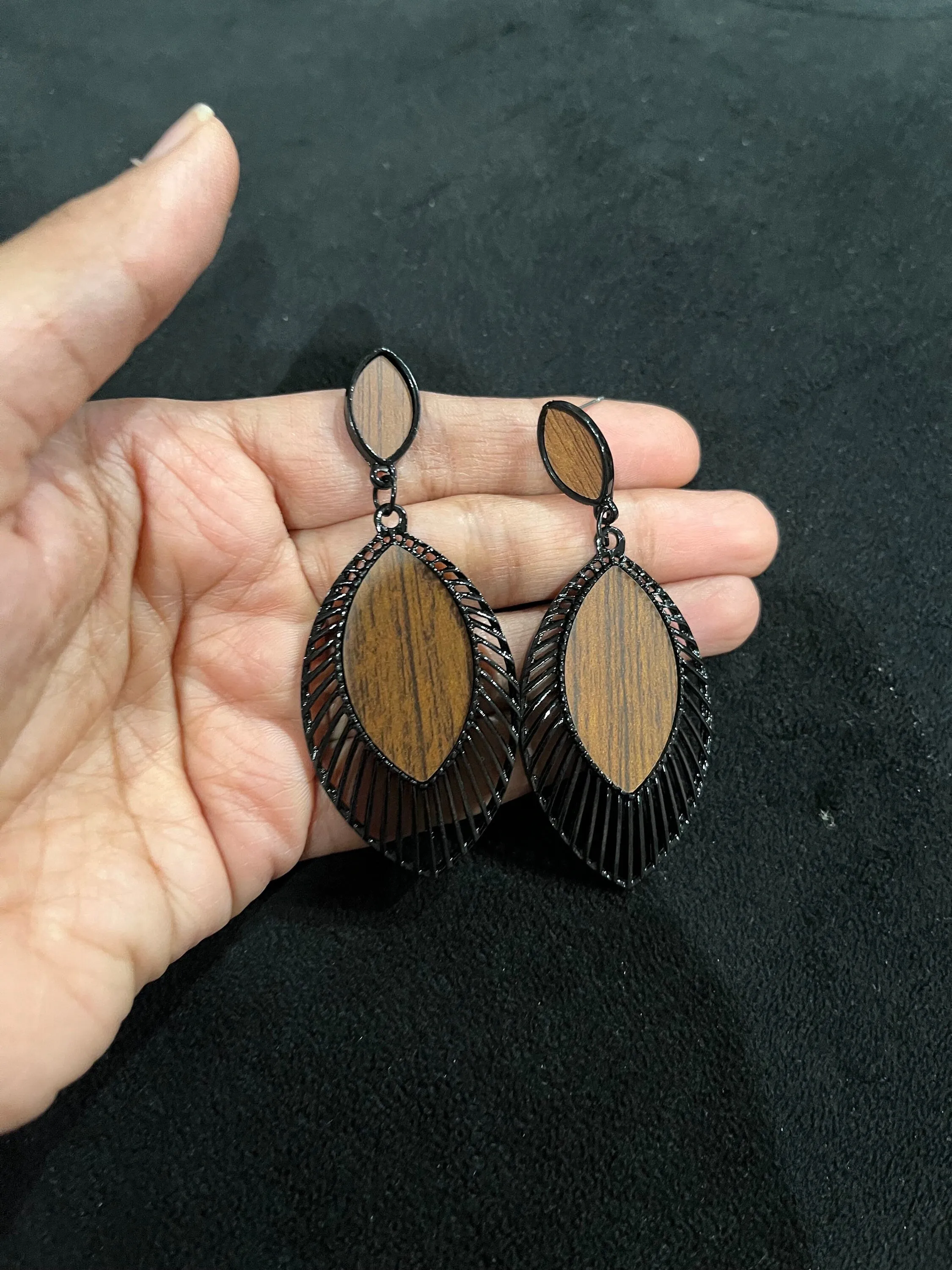 Brown statement earrings , big chocolate brown earrings , long brown petal leaf earrings , big brown black abstract earrings