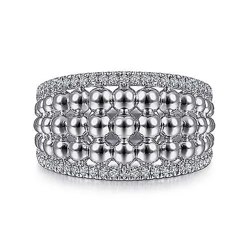 Bujukan White Sapphire Wide Beaded Ring in Sterling Silver
