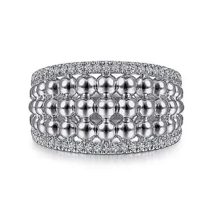 Bujukan White Sapphire Wide Beaded Ring in Sterling Silver