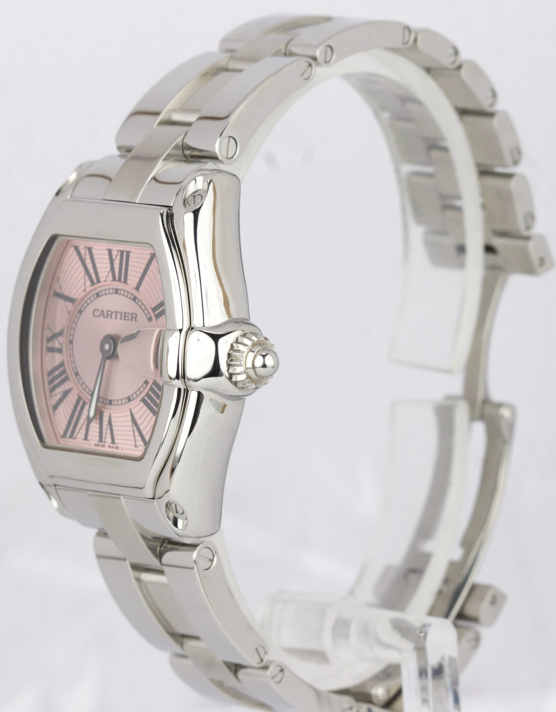 Cartier Roadster Stainless Steel Pink Roman Date 31mm Quartz Watch 2675 W62017V3