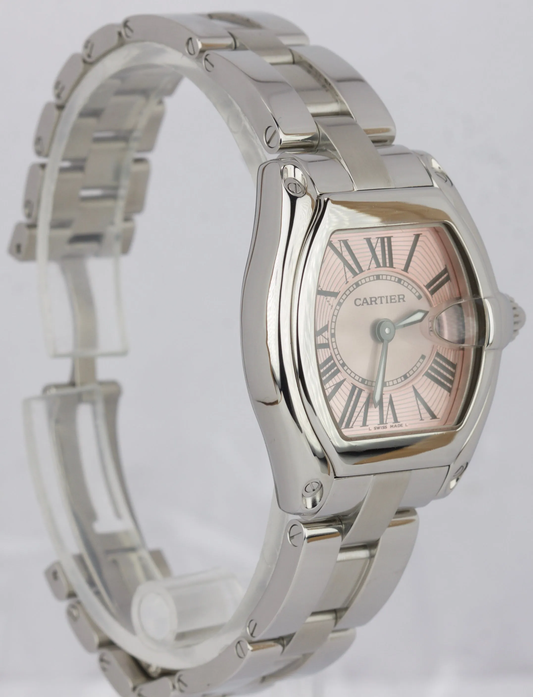 Cartier Roadster Stainless Steel Pink Roman Date 31mm Quartz Watch 2675 W62017V3