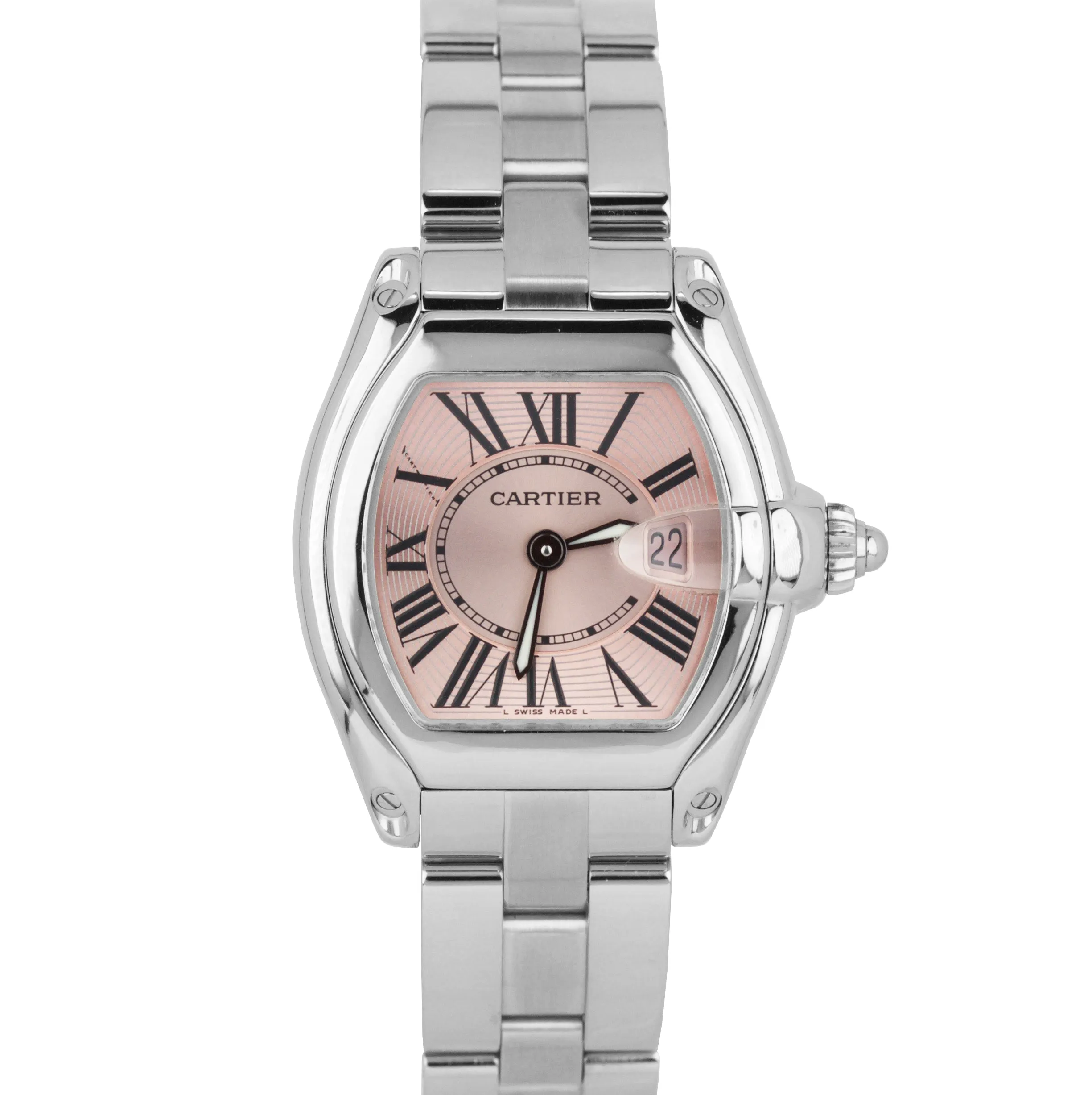 Cartier Roadster Stainless Steel Pink Roman Date 31mm Quartz Watch 2675 W62017V3