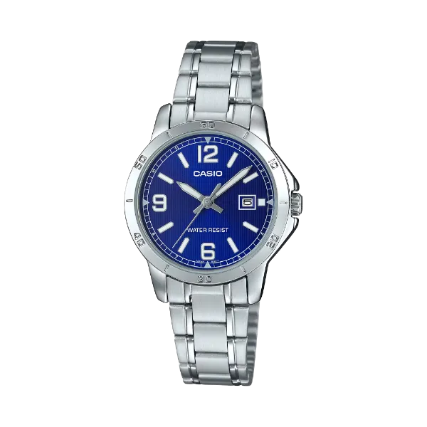 Casio Silver Stainless Steel Blue Dial Quartz Watch for Gents - MTP-V004D-2BUDF