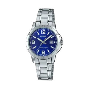 Casio Silver Stainless Steel Blue Dial Quartz Watch for Gents - MTP-V004D-2BUDF