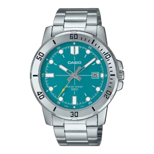 Casio Silver Stainless Steel Green Dial Quartz Watch for Gents - MTP-VD01D-3E2VUDF