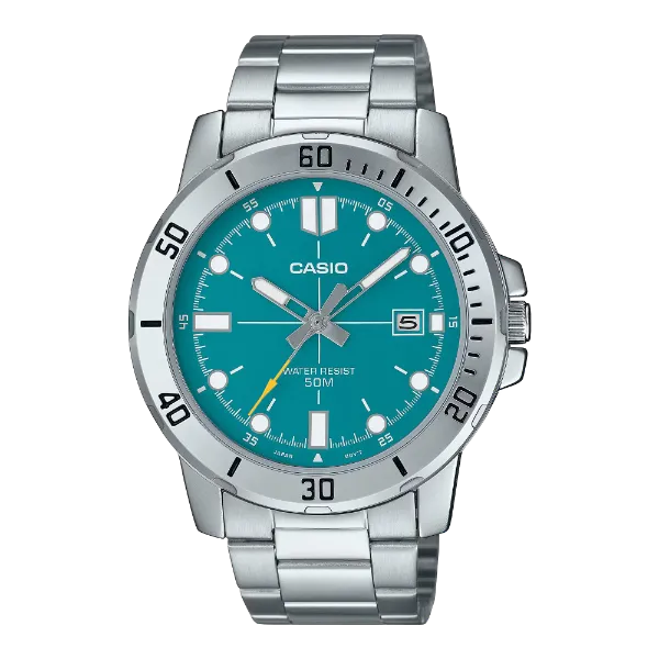 Casio Silver Stainless Steel Green Dial Quartz Watch for Gents - MTP-VD01D-3E2VUDF