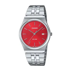 Casio Silver Stainless Steel Red Dial Quartz Watch for Gents - MTP-B145D-4A2VDF