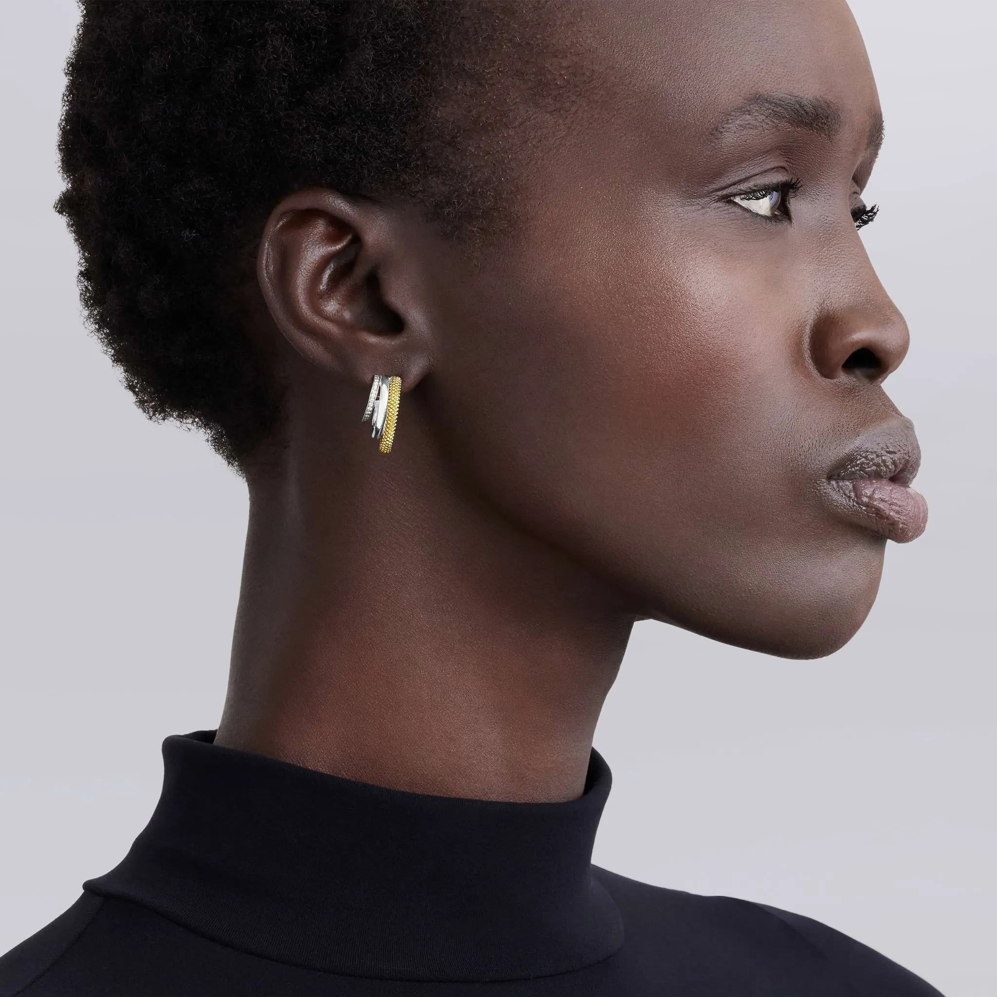 Caviar Lux Two-Tone Three Ring Diamond Hoop Earrings