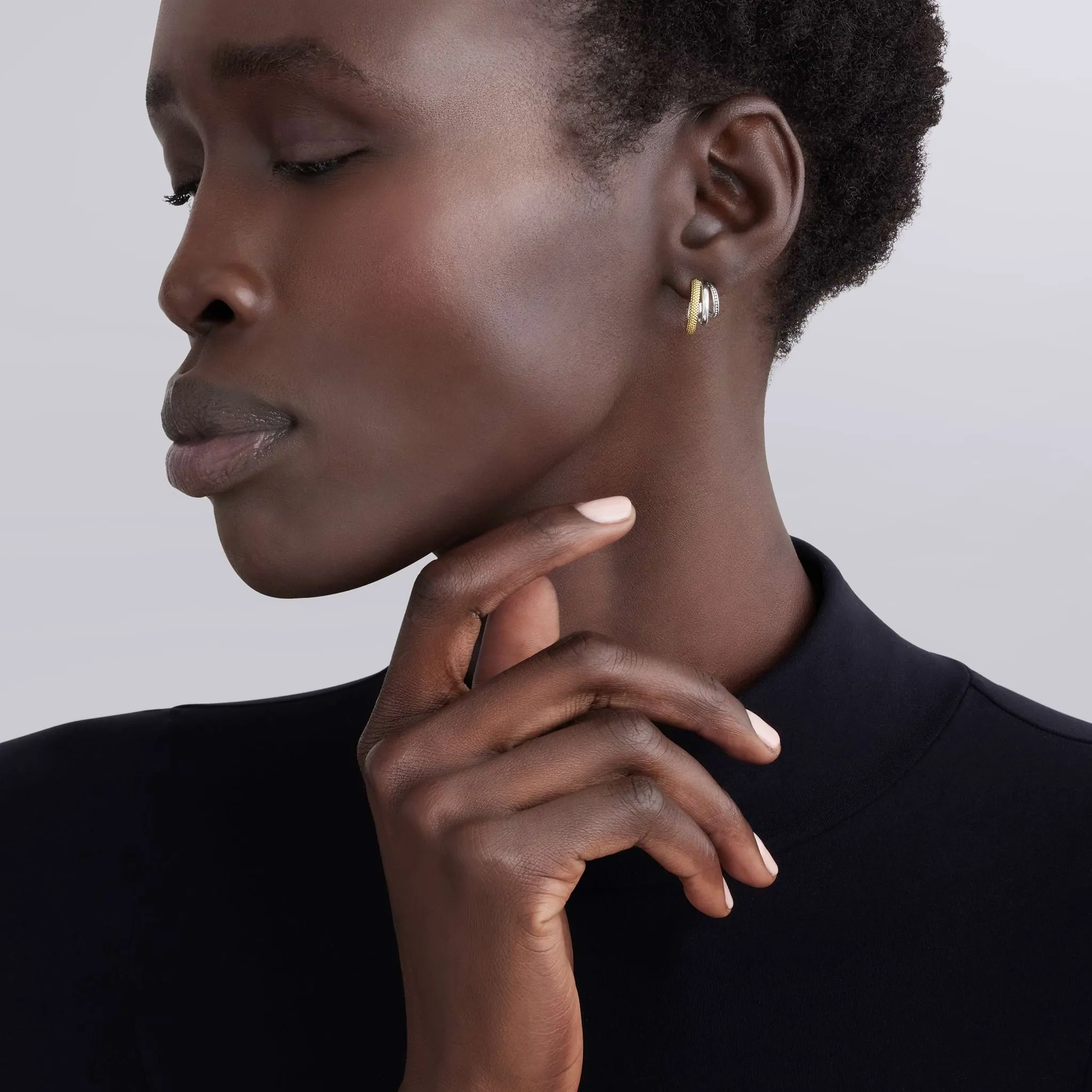 Caviar Lux Two-Tone Three Ring Hoop Earrings