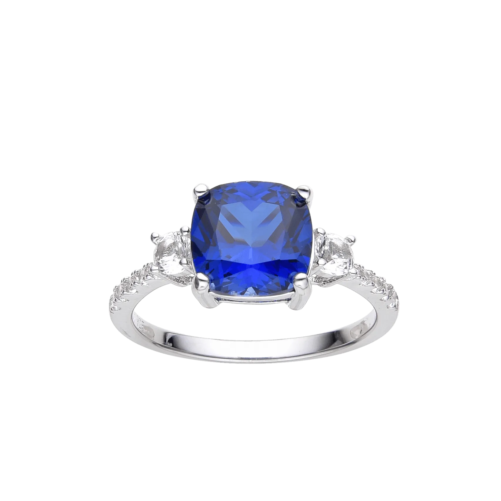 Ceylon Sapphire Cushion Three Stone Ring