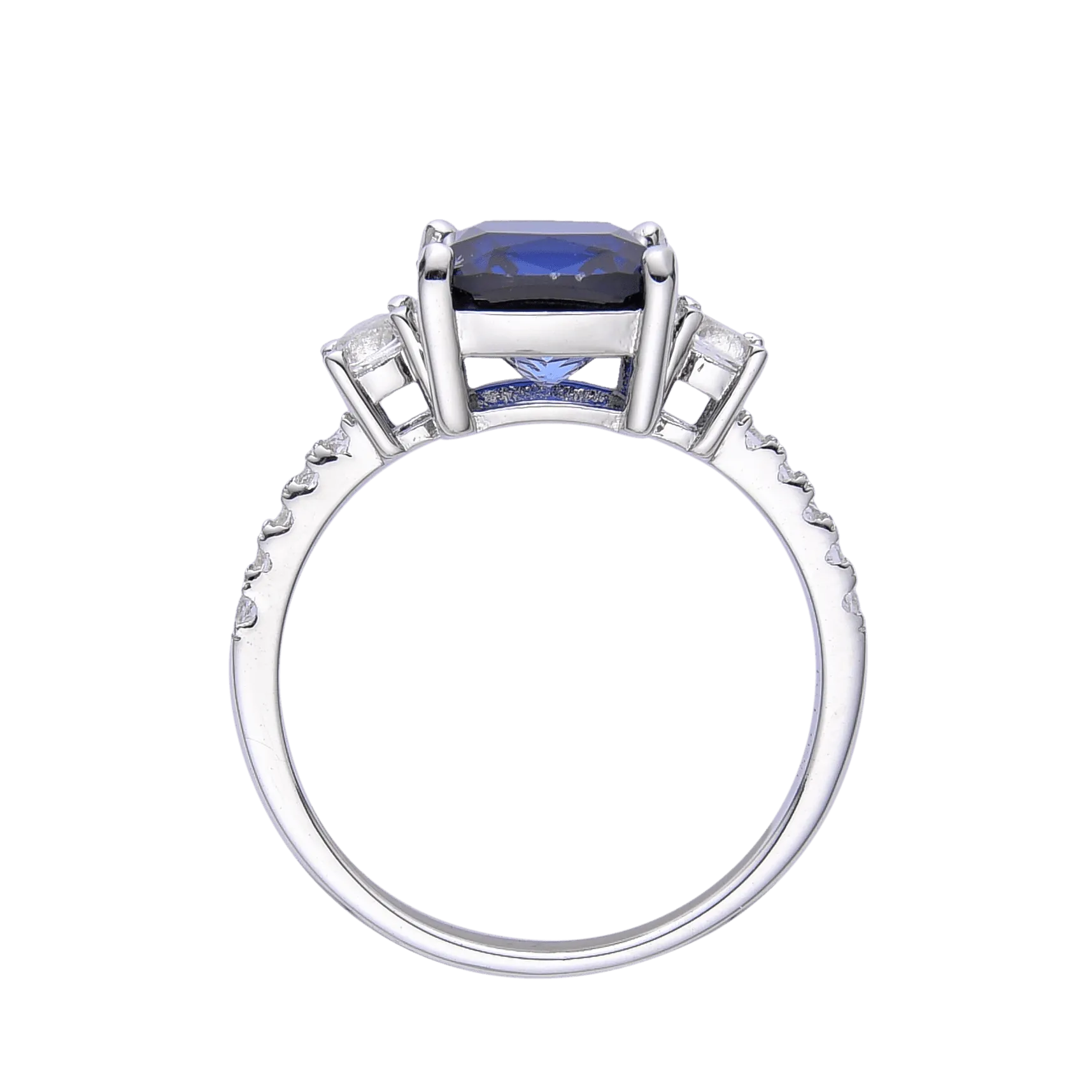 Ceylon Sapphire Cushion Three Stone Ring