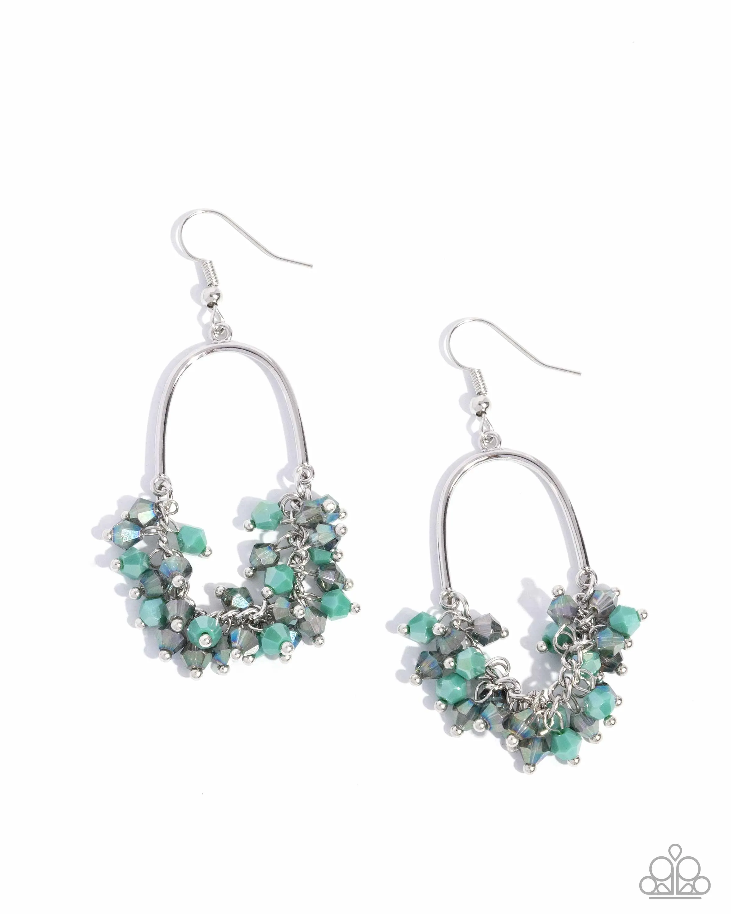 Chandelier Check - Green - Faceted Bead Paparazzi Fishhook Earrings