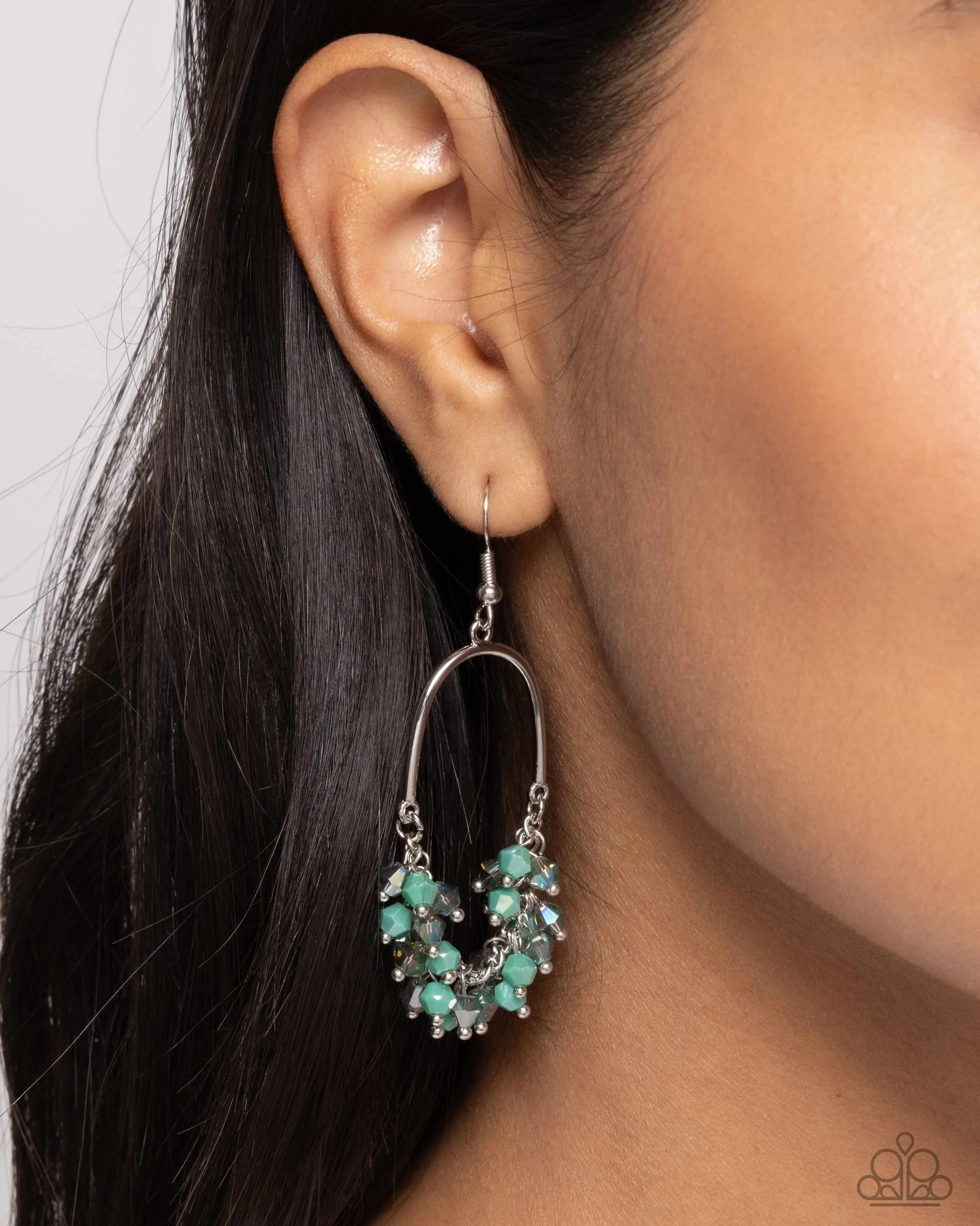 Chandelier Check - Green - Faceted Bead Paparazzi Fishhook Earrings