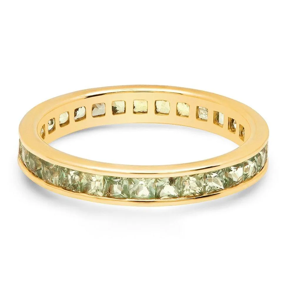CHANNEL SET RING, GREEN SAPPHIRE