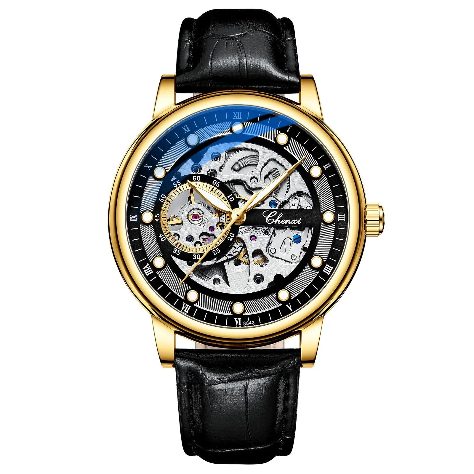 CHENXI Automatic Mechanical Watches Business Waterproof Tourbillon Self Winding Wrist Watches Leather Quartz Watch